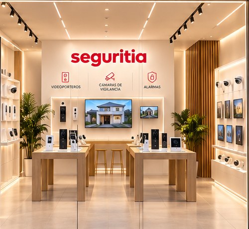 Interior de la tienda Seguritia en Paterna con los equipos expuestos